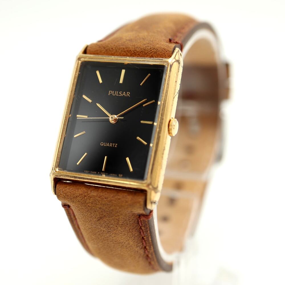 Pulsar by Seiko Black Gold Tone 24mm Tank Watch Unisex V501-5A20 w New Battery